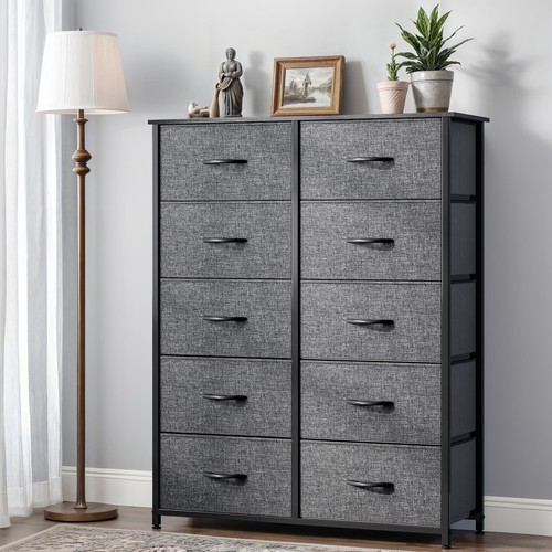 10 Fabric Drawers Dresser Gray Tower Organizer Chest Cabinet Livingroom Unit - Picture 10 of 10