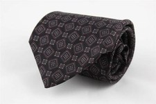 NORDSTROM Silk Tie. Handsome Black with Purple Geometric. Hand Sewn in Italy.