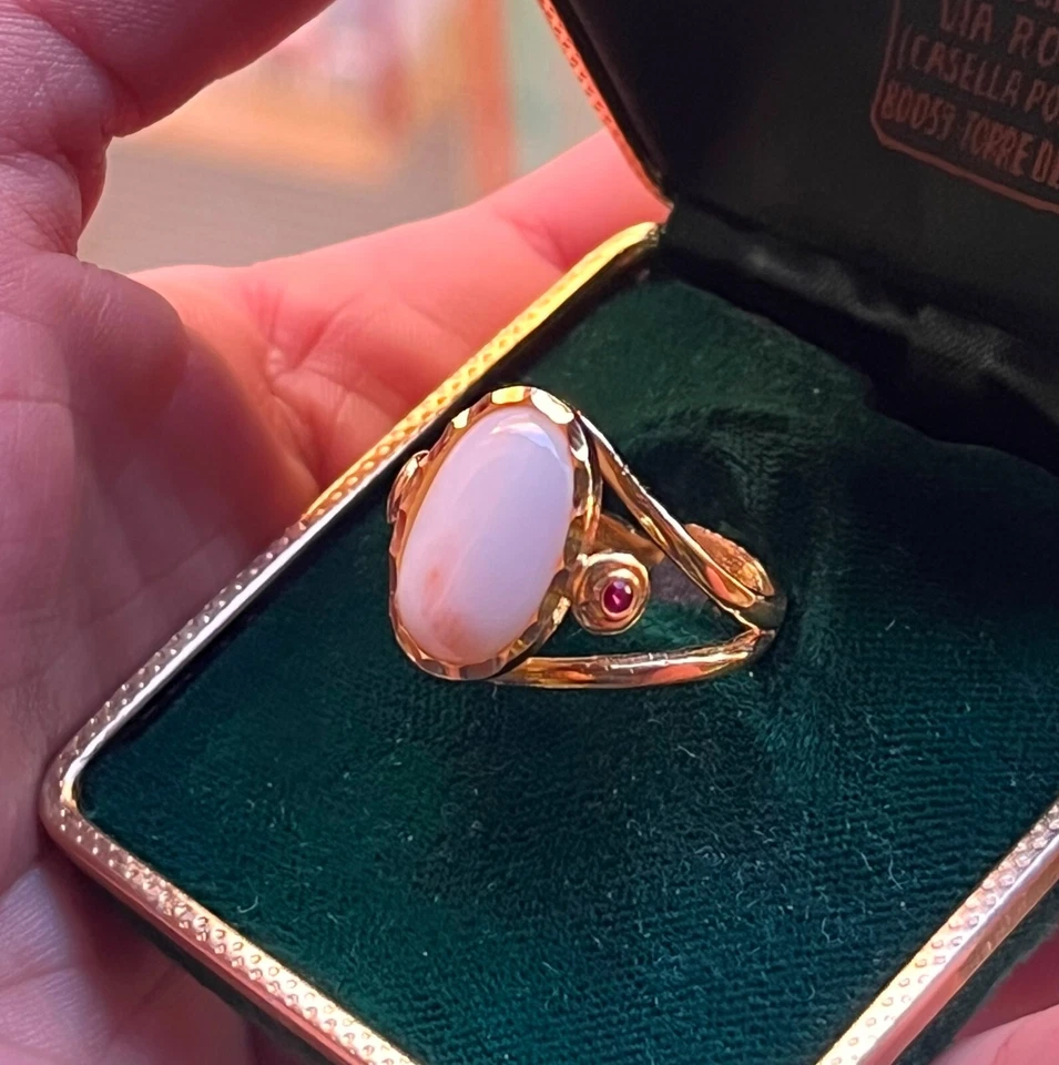 Anillo genuino rosa coral salmón rosa hecho en italia regalo para su novia mujer Foto 3 de 4