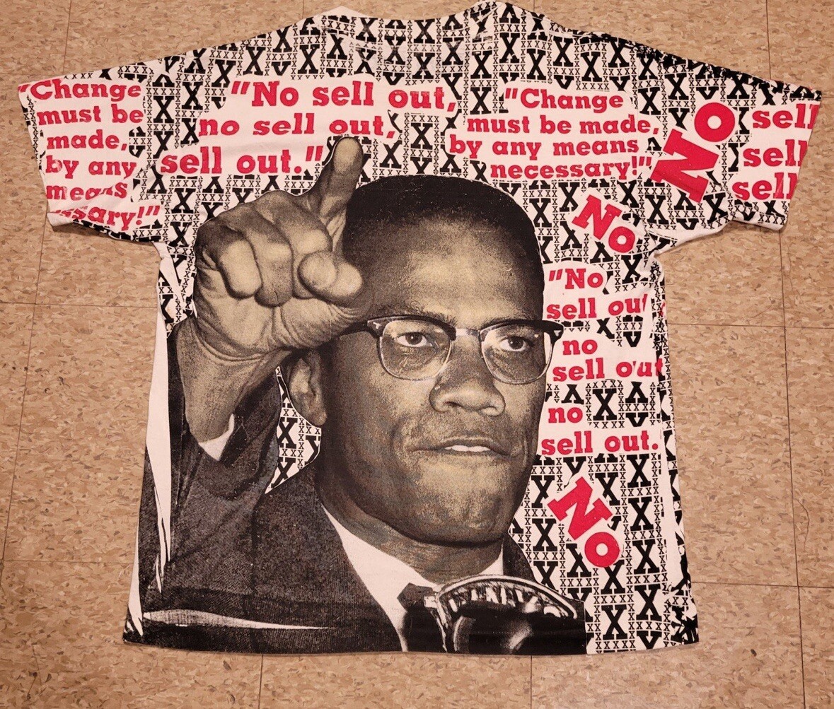 RARE Vintage 90s Malcolm X All Over Print BRED Single Stitch HTF 