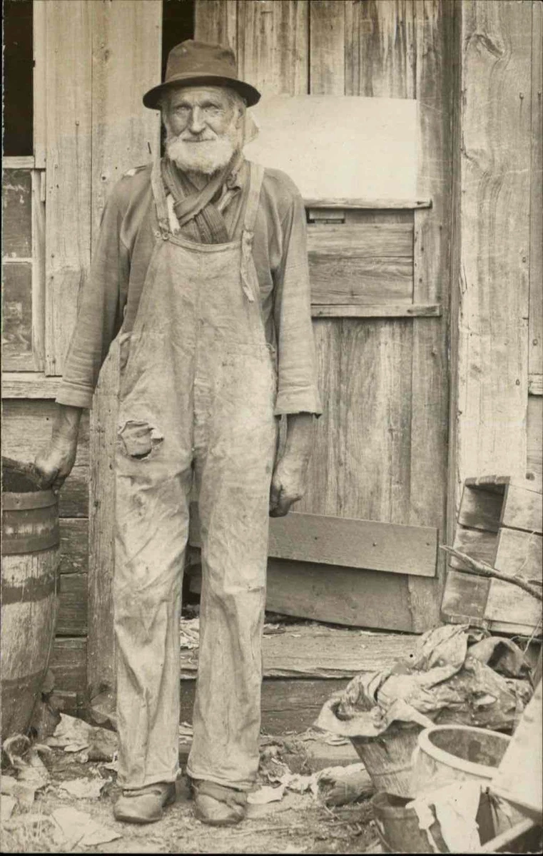 Fisherman Old Man Shack PHOTOGRAPHY Overalls Work Clothes RPPC