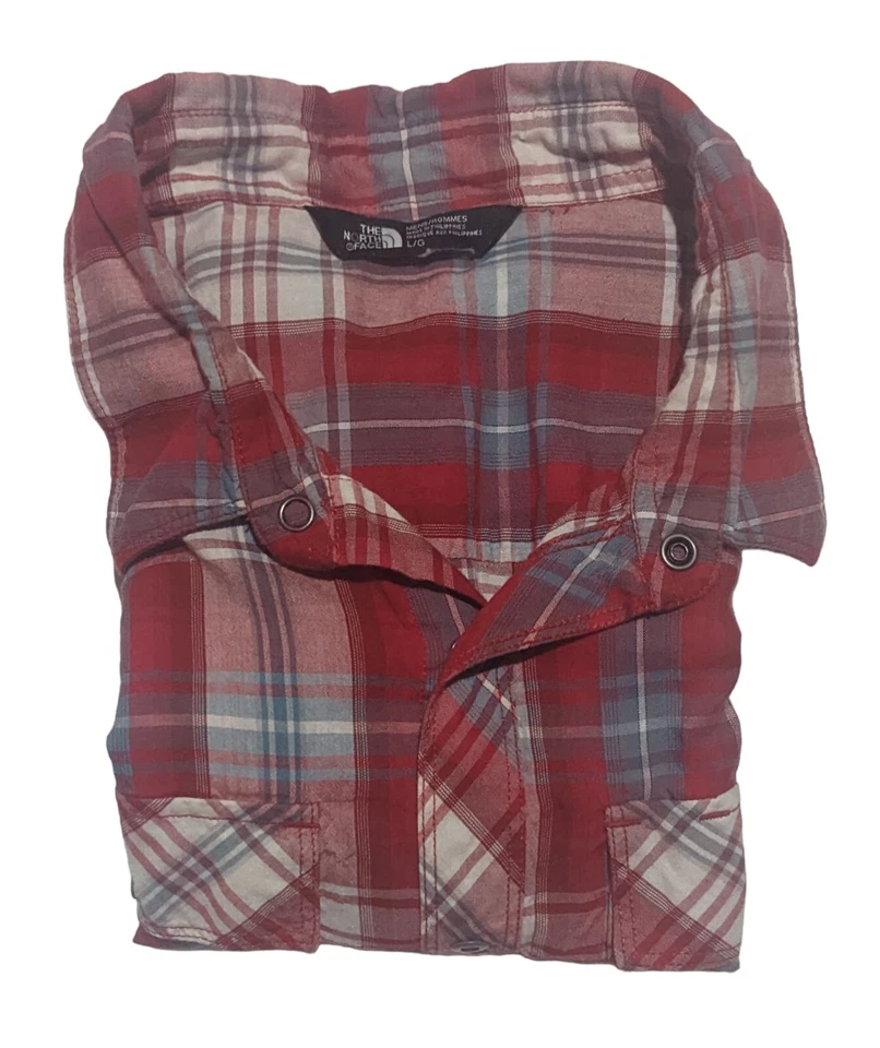 Camisa Western North Face Snap Para Hombres L Manga Corta Abotonada Roja A Cuadros Usada en Excelente Condición Foto 3 de 3