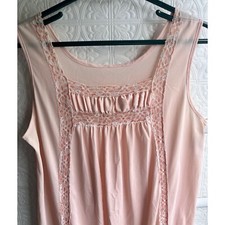 Vintage long peach nightgown lace ruched front size M
