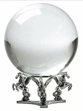 5in Crystal Ball Sphere for Feng Shui, Meditation, Decor, + Silver Pegasus Stand