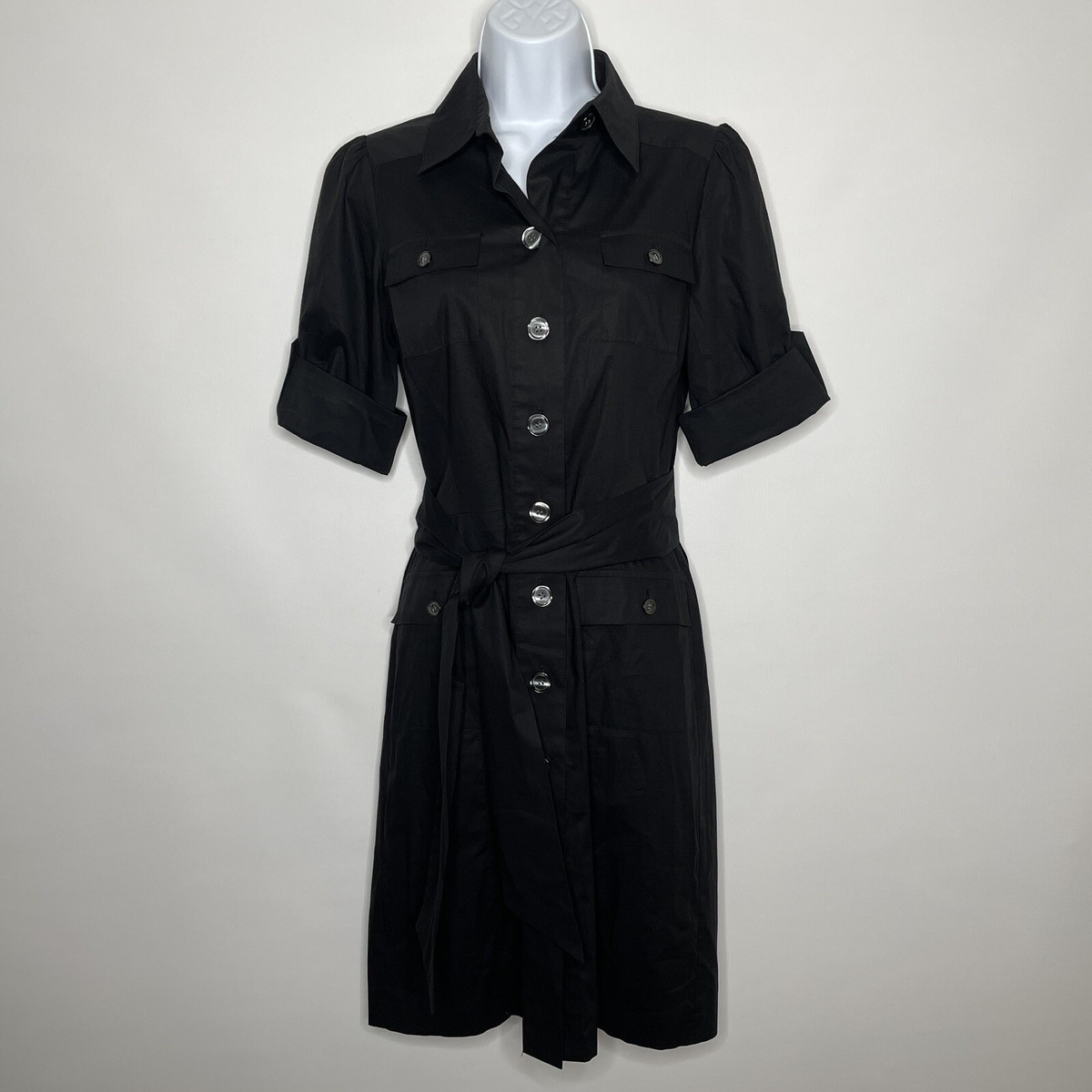 belted shirt dress black Belted Shirt Dress with Mandarin Collar main image 0