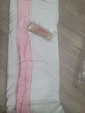 Pottery Barn Kids Newport Panel 84in Long blackout curtain white and pink.