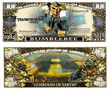 Transformers BUMBLE BEE Novelty Dollar comes in a Soft Polly Sleeve.