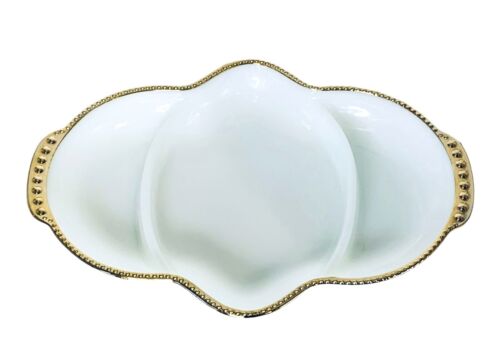 Fire King Anchor Hocking SWIRL GOLDEN ANNIVERSARY 22 KT 3 Part Relish Tray NEW - Picture 2 of 6