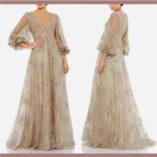 Mac Duggal Mocha Rhinestone Beaded Lace & Embroidery A-Line Gown Size 24 $798