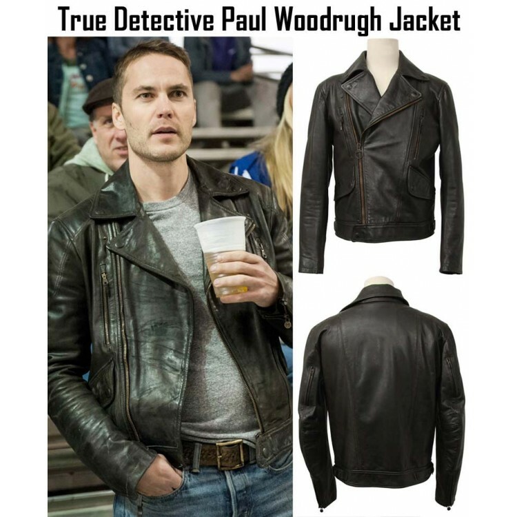 Taylor Kitsch True Detective Officer Paul Woodrugh Black Leather Jacket