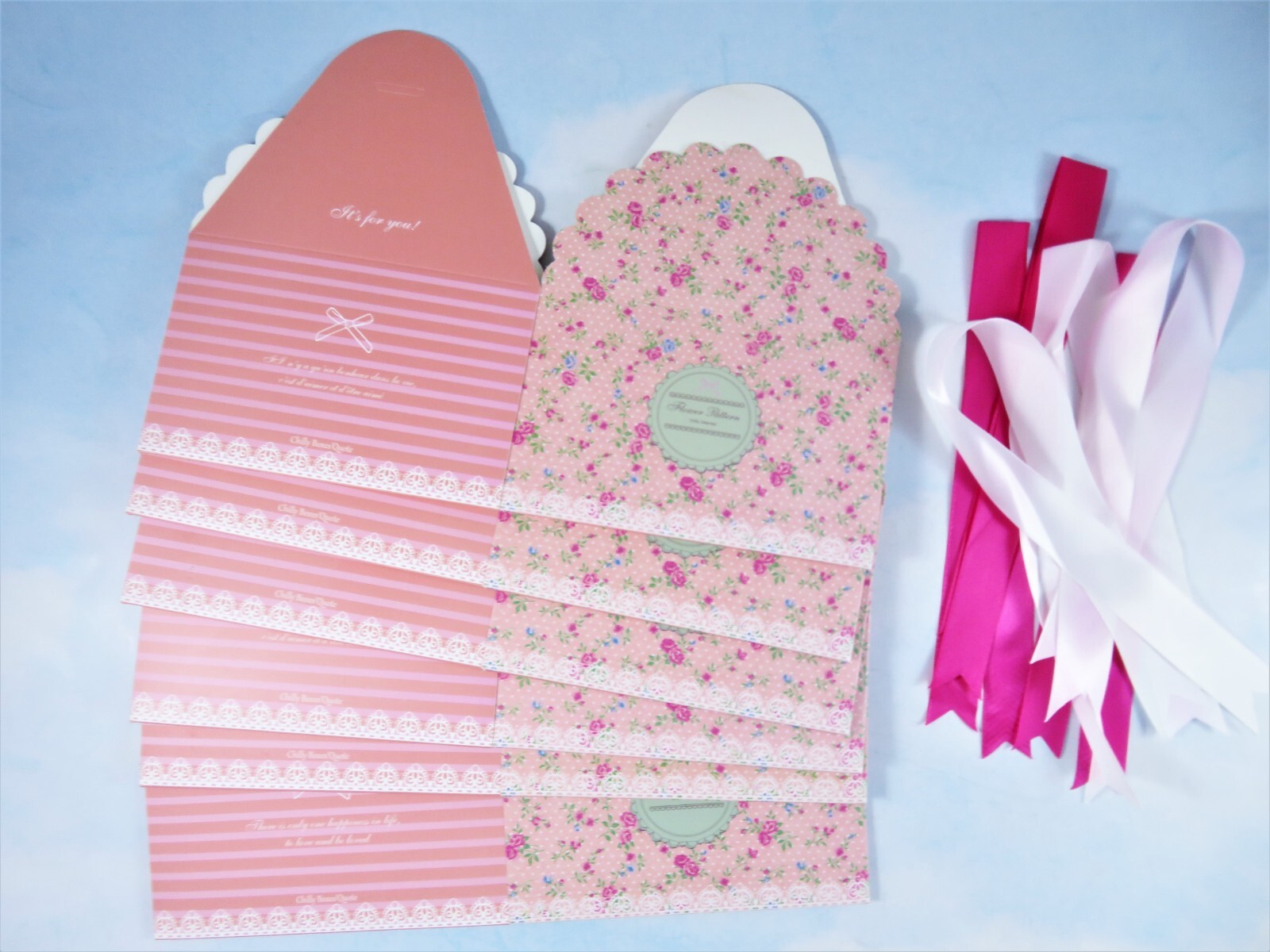 Es Pink Flower Pattern W Ribbons Lot Of 6 For Handmade Goods