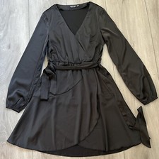 Nasty Gal Collection Faux Wrap Dress Ties At Waist Long Sleeve Black Size 4
