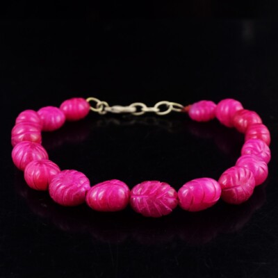 Schönes 139,00 kt rosa Rubin geschnitzte Perlen funkelndes Armband VK 21 E574