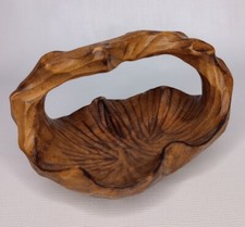 Hand Carved Burl Wood Basket Bowl Vintage Taiwan Republic Of China