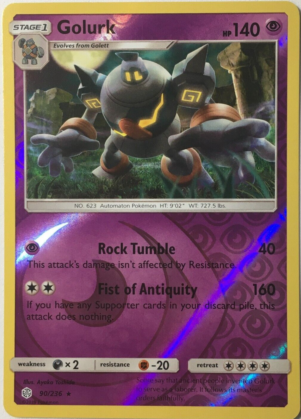 POKEMON GOLURK 90/236 COSMIC ECLIPSE RARE REVERSE HOLO NEAR MINT