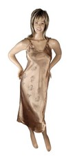 Vintage Cinema Etoile Long Satin Feel Gold Midi Floral Nightgown Sz S Lingerie