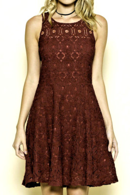 CROCHET LACE FLARE Womens Dress Burgundy By Together Brand