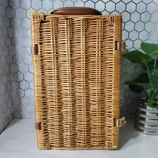 Wine Carrier Picnic Basket with Glass & Wine Bottle Compartment Wicker Rattan