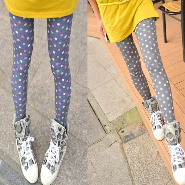 Mujeres Sexy Ajustado Niña Leggings Algodón Elástico Delgado Lápiz Lunares Pantalones Foto 2 de 4