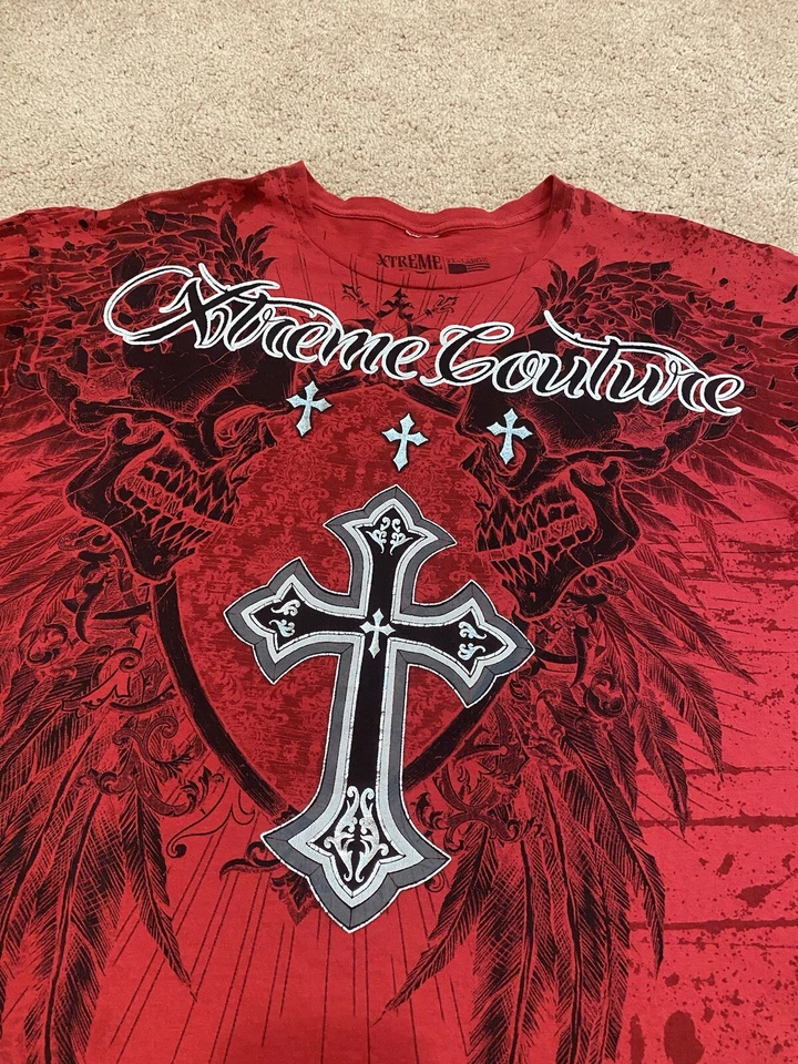 Camiseta cruzada Y2K 2000s Extreme Couture Grunge AOP talla 2XL Foto 4 de 4