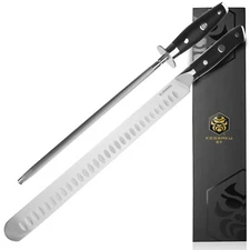 Kessaku 12" Carving Slicing Knife + 10" Sharpening Honing Rod - Dynasty Series