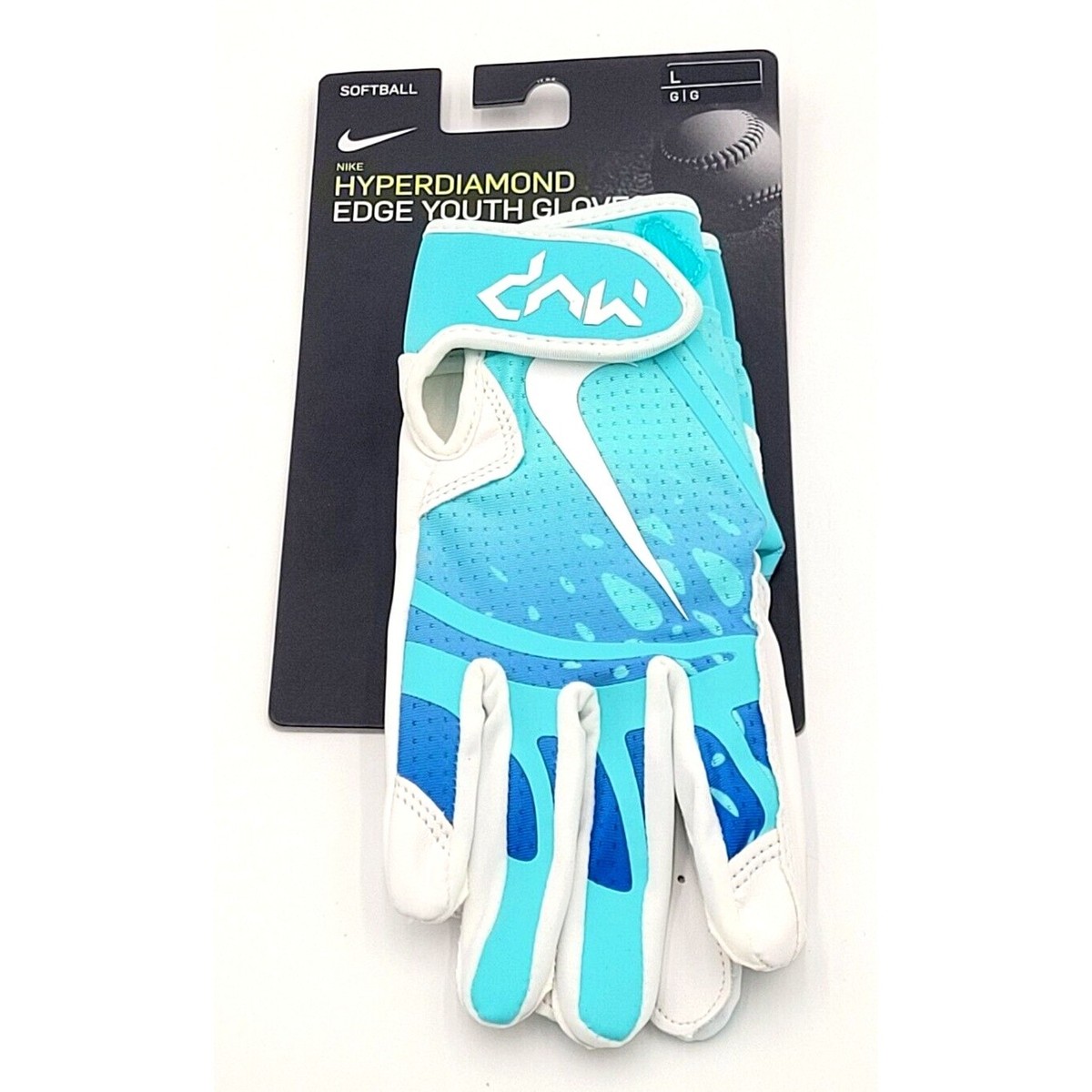 New Nike Softball HyperDiamond Edge Youth Gloves White Teal Size SMALL