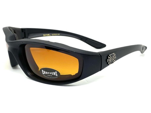 Men MOTORCYCLE Riding Padded Safety Protective SUN GLASSES GOGGLES HD Amber Lens - Picture 4 of 8