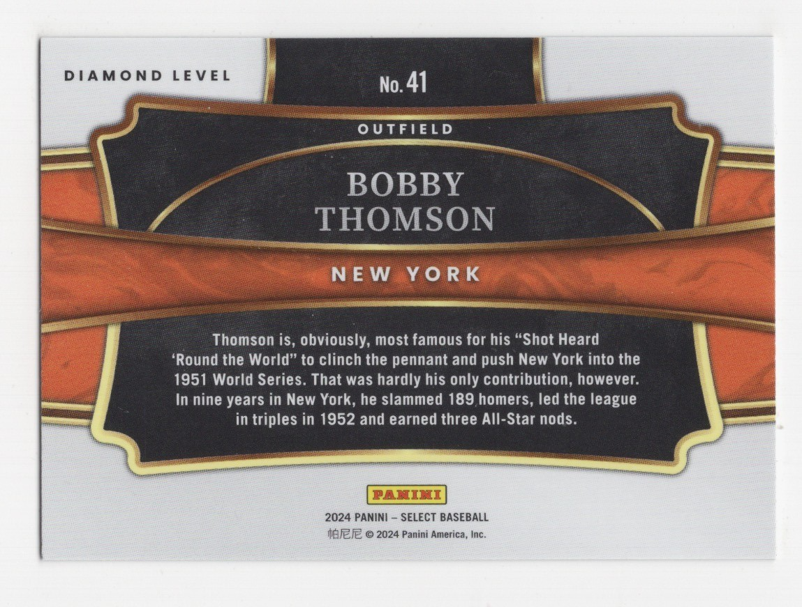 2024 SELECT BASEBALL SP DIAMOND LEVEL BOBBY THOMPSON NEW YORK