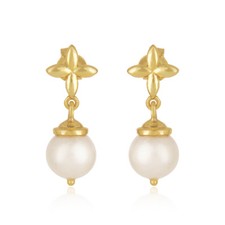 White Pearl Gemstone 925 Silver Gold Plated Dangle Earrings Wedding Jewelry