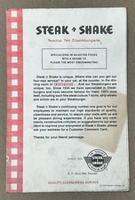 Vintage 1979 Steak N Shake Menu