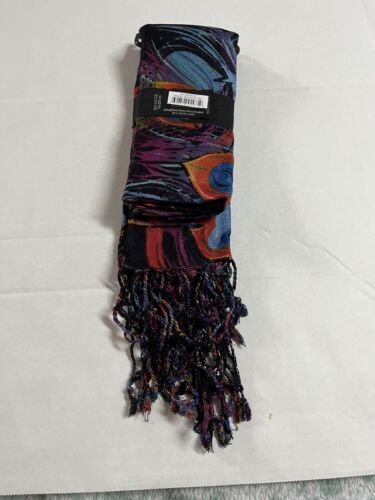 Sciarpa con frange scialle stile Pashmina Bombay nuova artefatti museo - pavone stampato - Foto 3 di 5