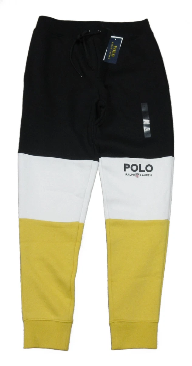 Polo Ralph Lauren Men s Black Yellow Colorblock Logo Double Knit Jogger Pants
