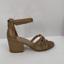 Eileen Fisher Jazzy Block Heel Sandal Gold sparkle strappy ankle strap new 7.5