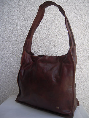 Sac Seau En Cuir Vintage THE BRIDGE - Marron, Bandoulière 80cm - Italie - Occasion Très Bon état