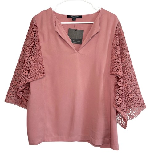 NWT Marc New York Blouse Lace Sleeve V-Neck Top Elegant Party Mauve Size Large