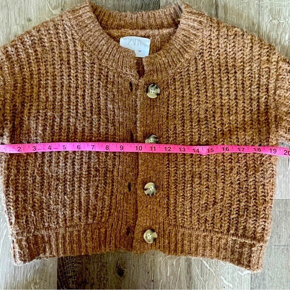 Zara 100% Polyester Brown Button Down Knitted Car… - image 7
