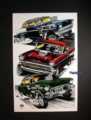 2 Two Chevrolet Tri 5 Chevy's 55 56 57 Art Print Poster 11