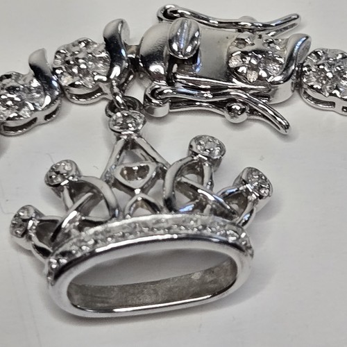 Vintage Sparkling Sterling Silver Plated Tennis Bracelet with Crown Charm - Picture 4 of 10