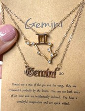 3 necklace set Gemini horoscope astrology sign constellation symbol goldtone New