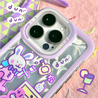 Drink beer bunny water ripple rimless cute ins phone case for iPhone16 pro