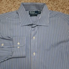 Polo Ralph Lauren Regent Classic Fit Blue Striped Mens 17 34/35 XL Long Sleeve