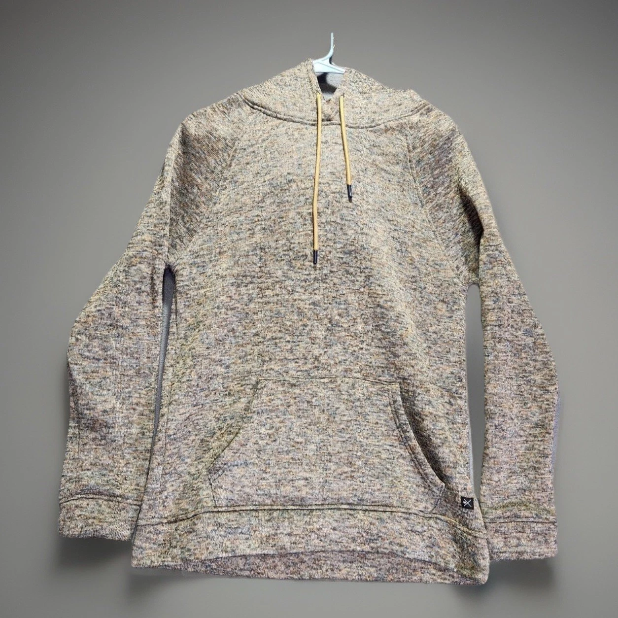 Departwest Men’s Heather Marled Knit Hoodie Cowl Neck Pullover Large Tan