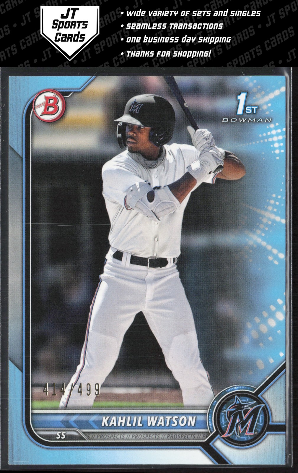 2022 Bowman Kahlil Watson BP-3 1st Sky Blue Paper /499 | Cleveland Guardians