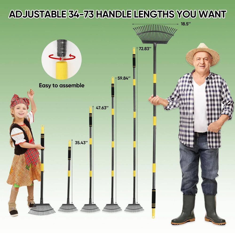 72.83 In. Garden Leaf Rake, Heavy Duty Steel Lawn Rake with 25 Metal Tines, 18.5