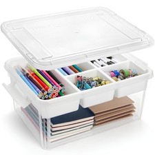 17QT Plastic Storage Box with Removable Tray, Clear Art Supply Craft Organize...