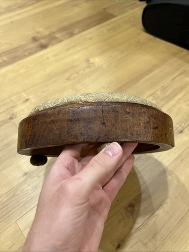 Antico vittoriano? Sgabello poggiapiedi circolare floreale in legno 10,5" 3 piedi a sfera in legno - Foto 9 di 14