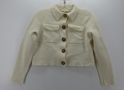 Sezane Sweater Women XS White Cream Betty Cardigan Merino Wool Jacket Crop