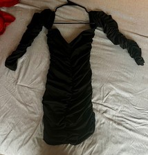 Fashion Nova Black Ruched Off the Shoulder Long SleeveDress Small