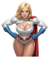 3179 Powergirl Sticker, Made In USA, Laminated, Waifu, Sexy, Busty, Blonde
