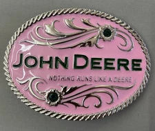 John Deere Nothing Runs Like a Deere Belt Buckle Pink JEWELED Cowgirl Work Play